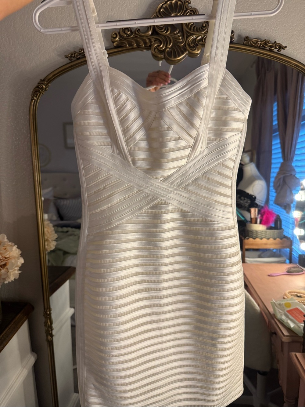 BCBGMaxAzria White Striped Bandage Mini Dress